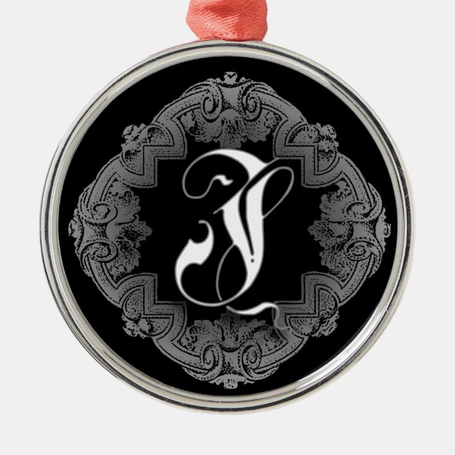 Elegant Goth Initial J Metal Tree Decoration (Front)