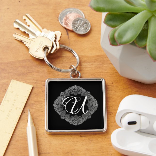 Elegant Goth Initial Key Ring (Desk)