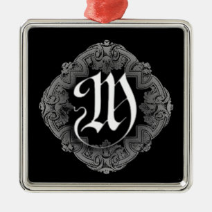 Elegant Goth Initial M Metal Ornament