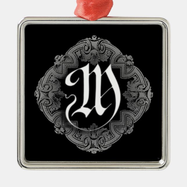 Elegant Goth Initial M Metal Ornament (Front)