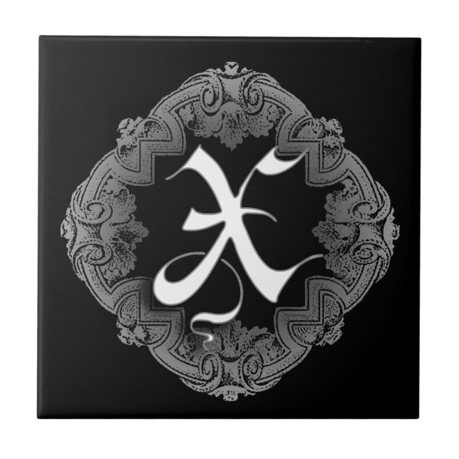 Elegant Goth Initial N Ceramic Tile (Front)