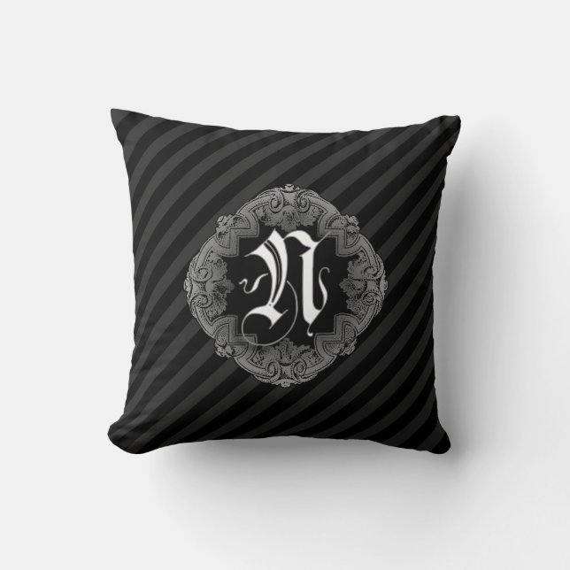 Elegant Goth Initial N Throw Pillow (Front)