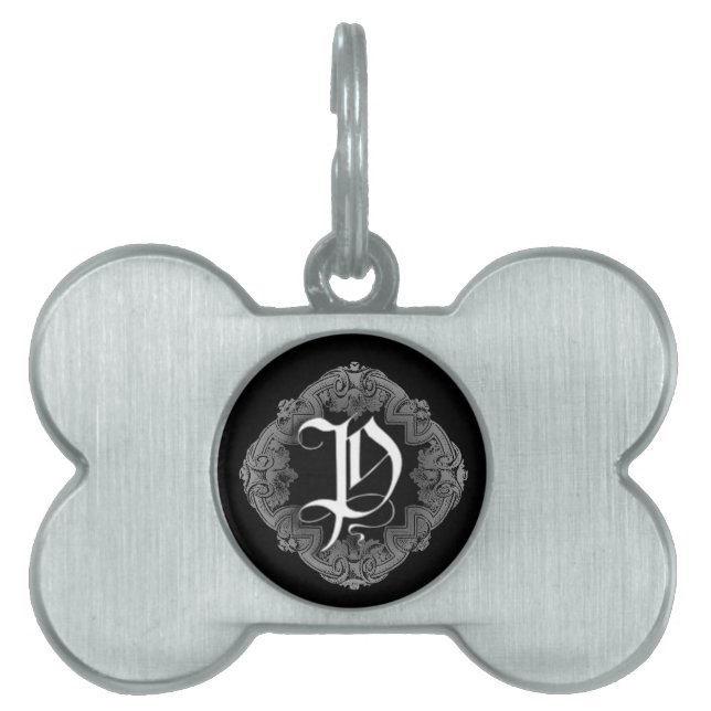 Elegant Goth Initial P Pet Tag (Front)