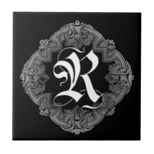 Elegant Goth Initial R Ceramic Tile