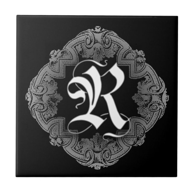 Elegant Goth Initial R Ceramic Tile (Front)