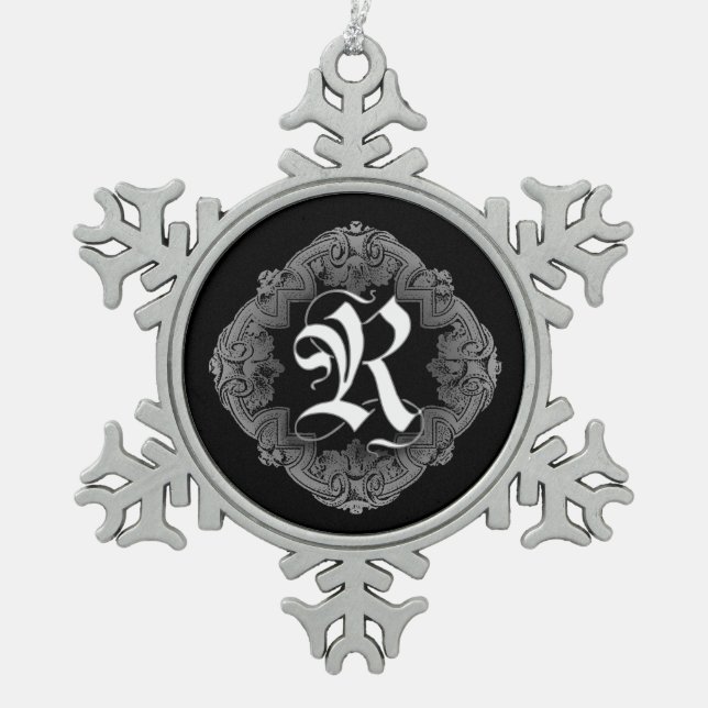 Elegant Goth Initial R Snowflake Ornament (Front)