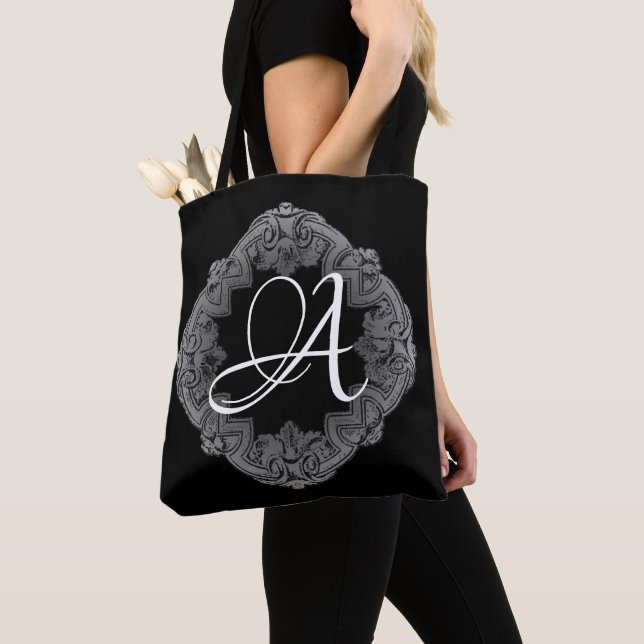 Elegant Goth Initial Tote Bag (Close Up)