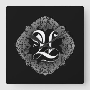 Elegant Goth Initial U Square Wall Clock