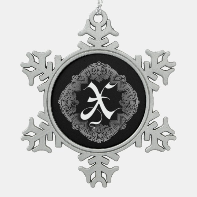 Elegant Goth Initial X Snowflake Ornament (Front)