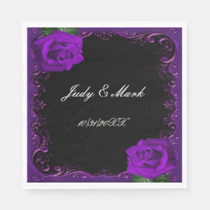 Elegant Goth Purple Roses Paper Napkins