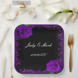Elegant Goth Purple Roses Paper Plate