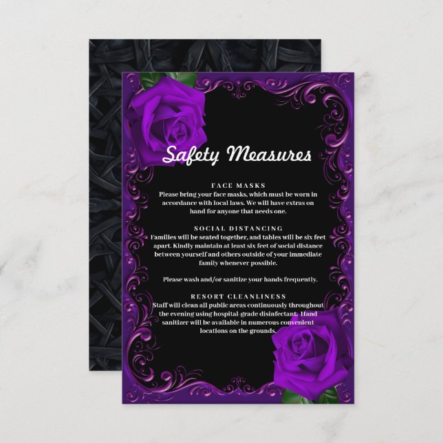 Elegant Goth Purple Roses Safety Measures Enclosure Card (Front/Back)