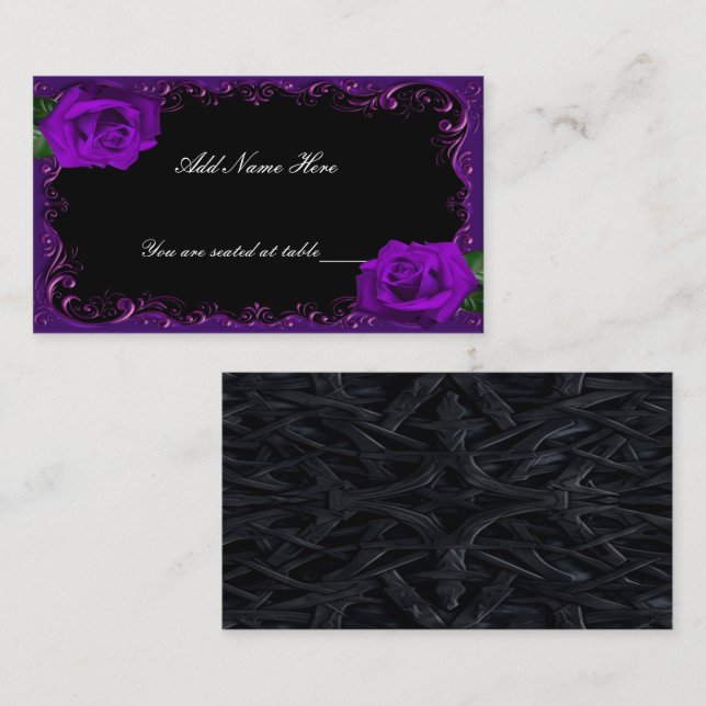 Elegant Goth Purple Roses Table Place Card (Front/Back)