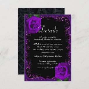 Elegant Goth Purple Roses Wedding Details Enclosure Card
