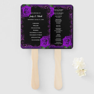 Elegant Goth Purple Roses Wedding Program Fans