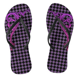 Elegant Goth Purple Swirl Design Flip Flips Thongs