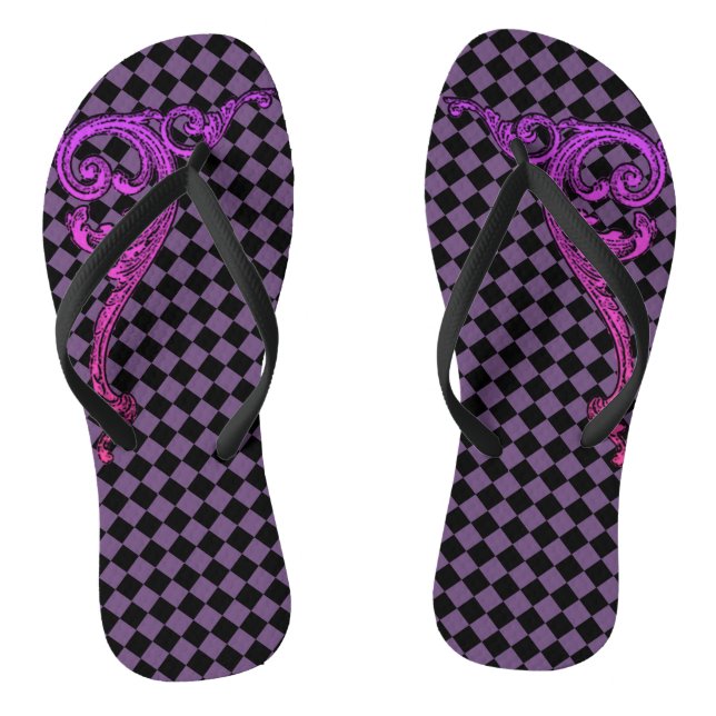 Elegant Goth Purple Swirl Design Flip Flips Thongs (Footbed)