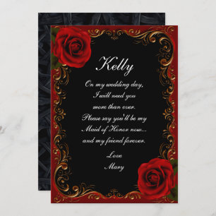 Elegant Goth Red Roses Maid Of Honour Invitation