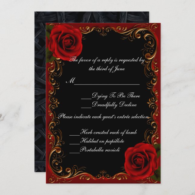 Elegant Goth Red Roses Response Card (Front/Back)