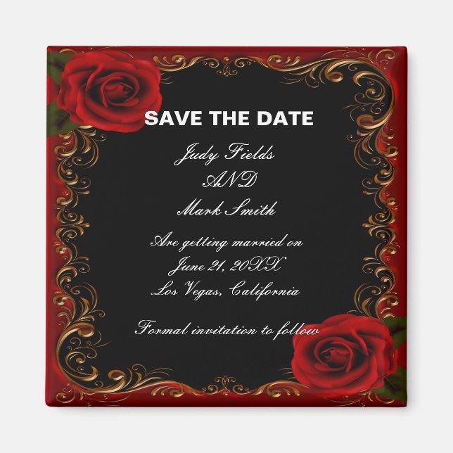 Elegant Goth Red Roses Save The Date Magnet (Front)