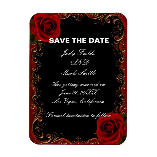 Elegant Goth Red Roses Save The Date Magnet (Vertical)