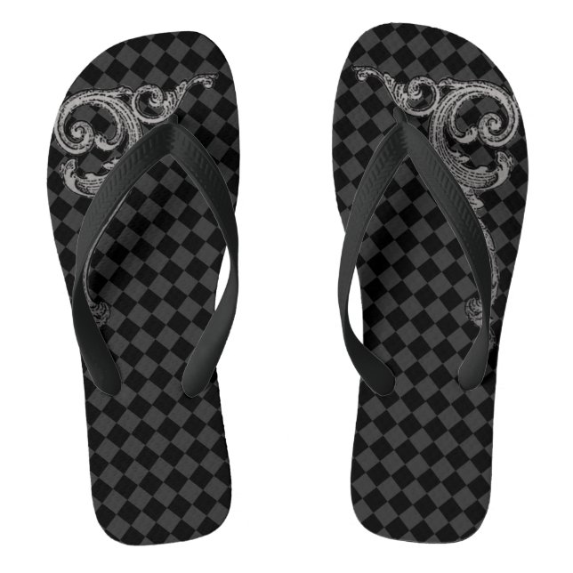 Elegant Goth Swirl Design Flip Flops (Footbed)