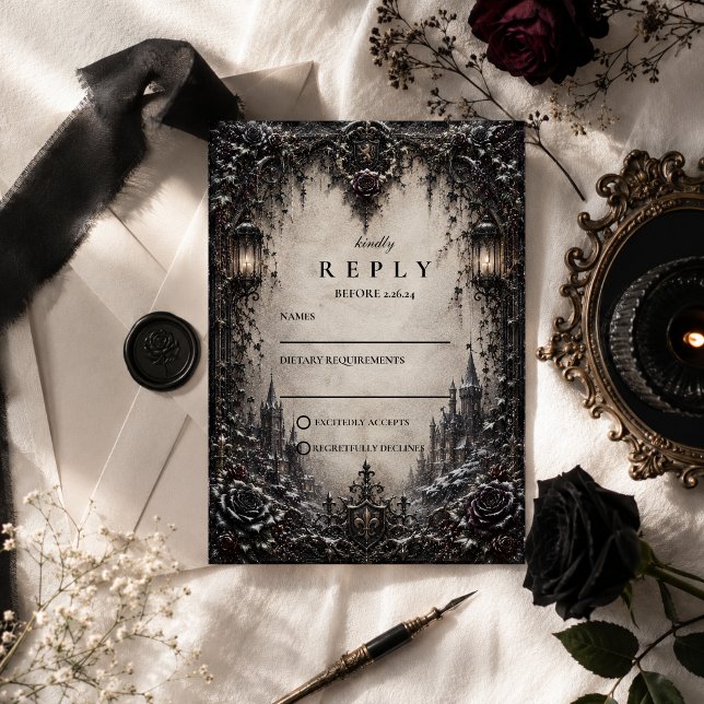 Elegant Goth Winter Wedding RSVP Card (Creator Uploaded)