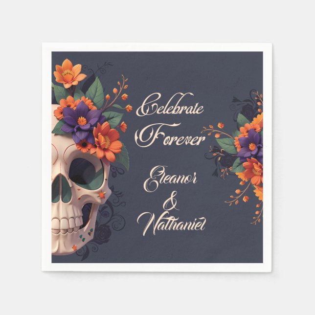 Elegant Gothic 3D Floral Skull Cocktail Napkin (Front)