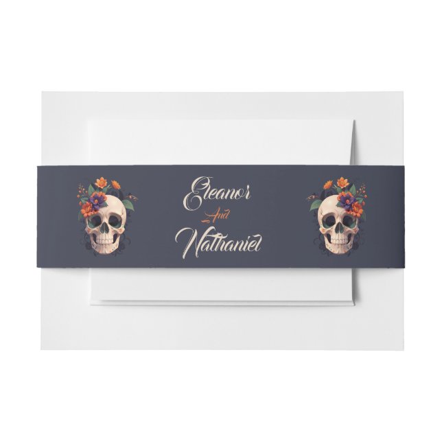 Elegant Gothic 3D Floral Skull Invitation Belly Band (Front Example)