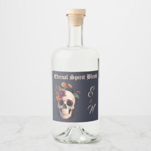 Elegant Gothic 3D Floral Skull Monogram Wedding Liquor Bottle Label