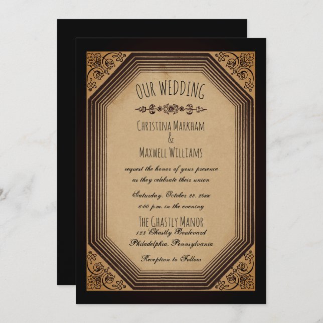 Elegant Gothic and Deco Frame Cornices Wedding Inv Invitation (Front/Back)
