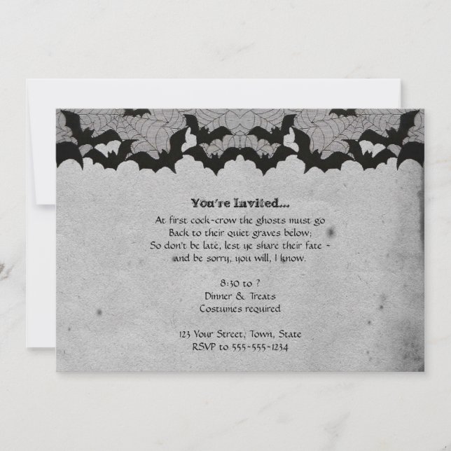 Elegant Gothic Bat Lace Halloween Party Invitation (Front)