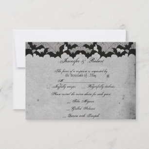 Elegant Gothic Bat Lace Posh Wedding Response Card