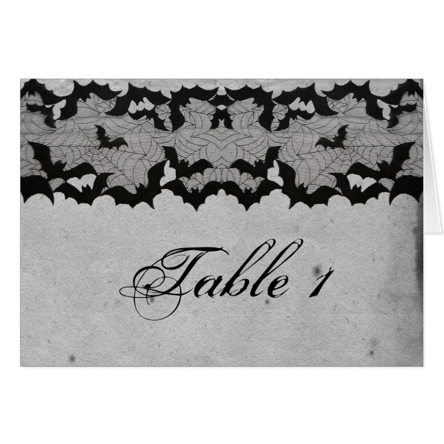Elegant Gothic Bat Lace Posh Wedding Table Number (Front Horizontal)