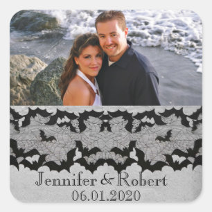 Elegant Gothic Bat Lace Wedding Favour Sticker