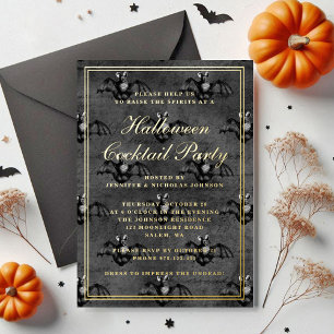 Elegant Gothic Bats Halloween Cocktail Party Gold