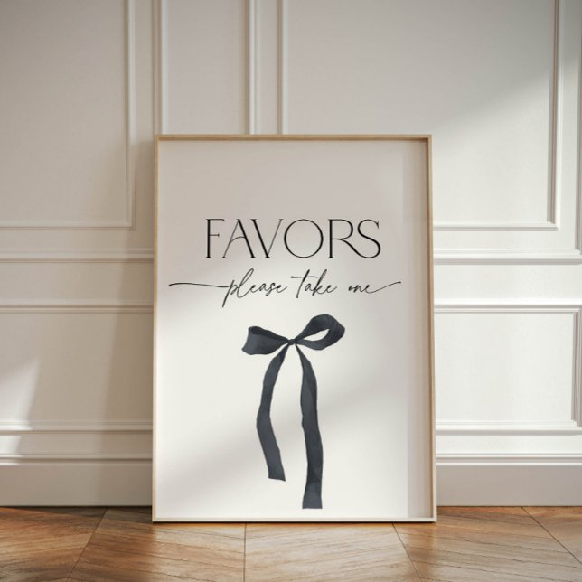 Elegant Gothic Black Bow Take a Favour  Pedestal Sign (Elegant favors, please take one sign with black bow for a she's tying the knot themed bridal shower)