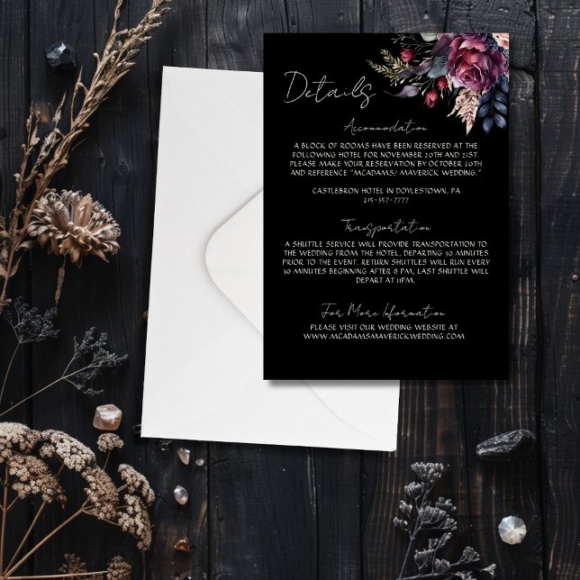 Elegant Gothic Black Floral Wedding Details  Enclosure Card (Creator Uploaded)