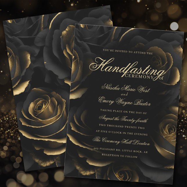 Elegant Gothic Black & Gold Roses Handfasting Invitation (Creator Uploaded)