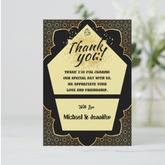 Elegant Gothic Black & Gold Wedding Thank You Card (Creator Uploaded)