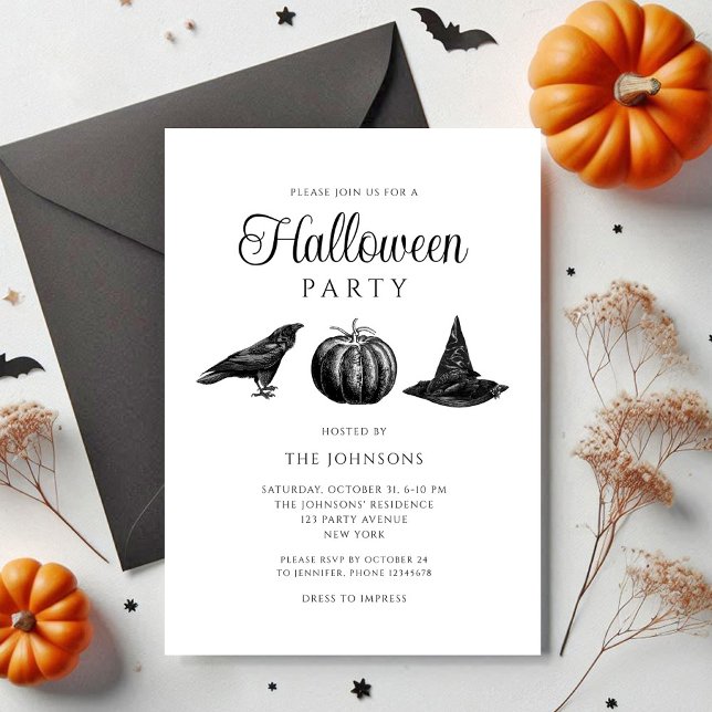 Elegant Gothic Black Pumpkin Halloween Invitation (Elegant Gothic Black Pumpkin Halloween Invitation)