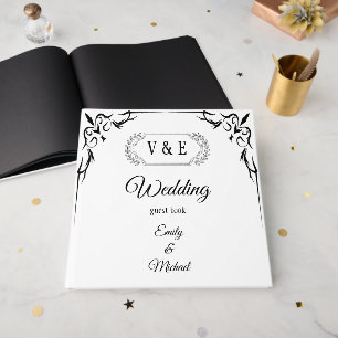 Elegant Gothic Black Rose Monogram Wedding Guest Book