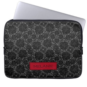 Elegant Gothic Black Rose Pattern Personalised Laptop Sleeve