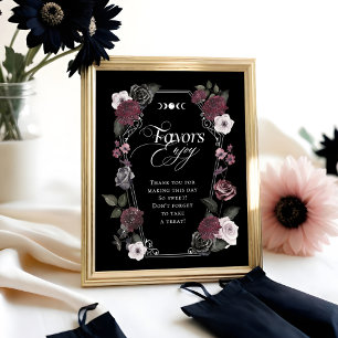 Elegant Gothic Black Watercolor Floral Favours Sig Poster