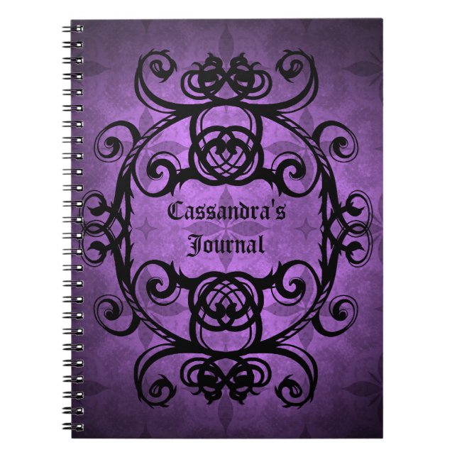 Elegant gothic damask purple and black notebook (Front)
