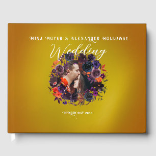 Elegant Gothic Dark Floral Photo Wedding Guest Book