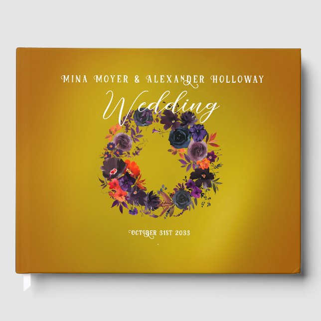 Elegant Gothic Dark Floral Photo Wedding Guest Book (Front)