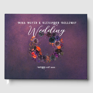 Elegant Gothic Dark Floral Purple Photo Wedding Guest Book