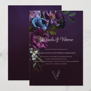 Elegant Gothic Dark Flower Wedding Invitation