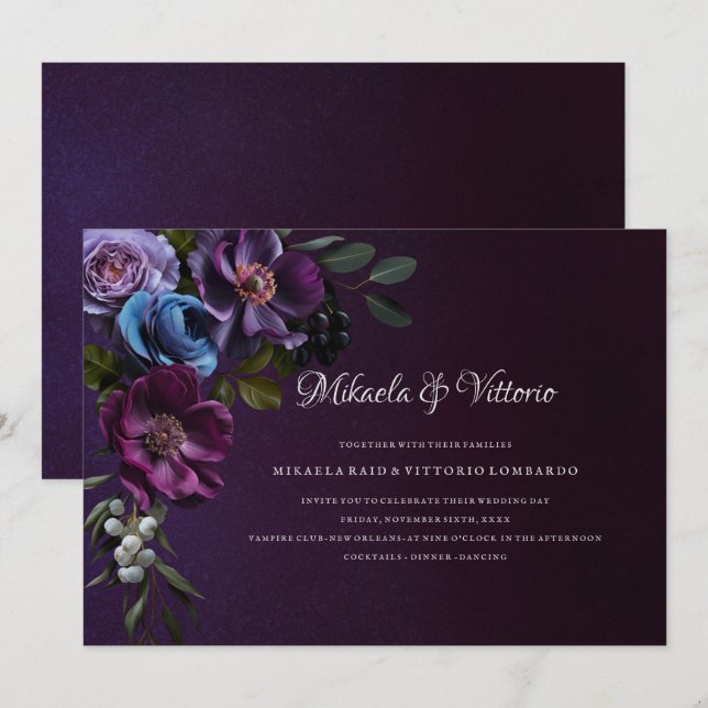 Elegant Gothic Dark Flower Wedding Invitation (Front/Back)
